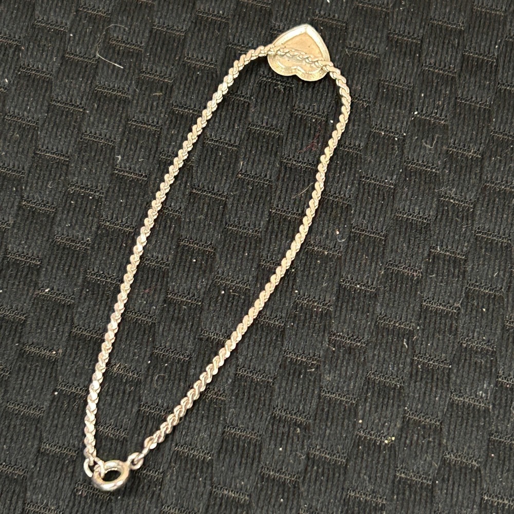 Silver Tone Heart Abalone Shell Inlay Dainty Twisted Chain Bracelet 7.25 Inch - Picture 5 of 6